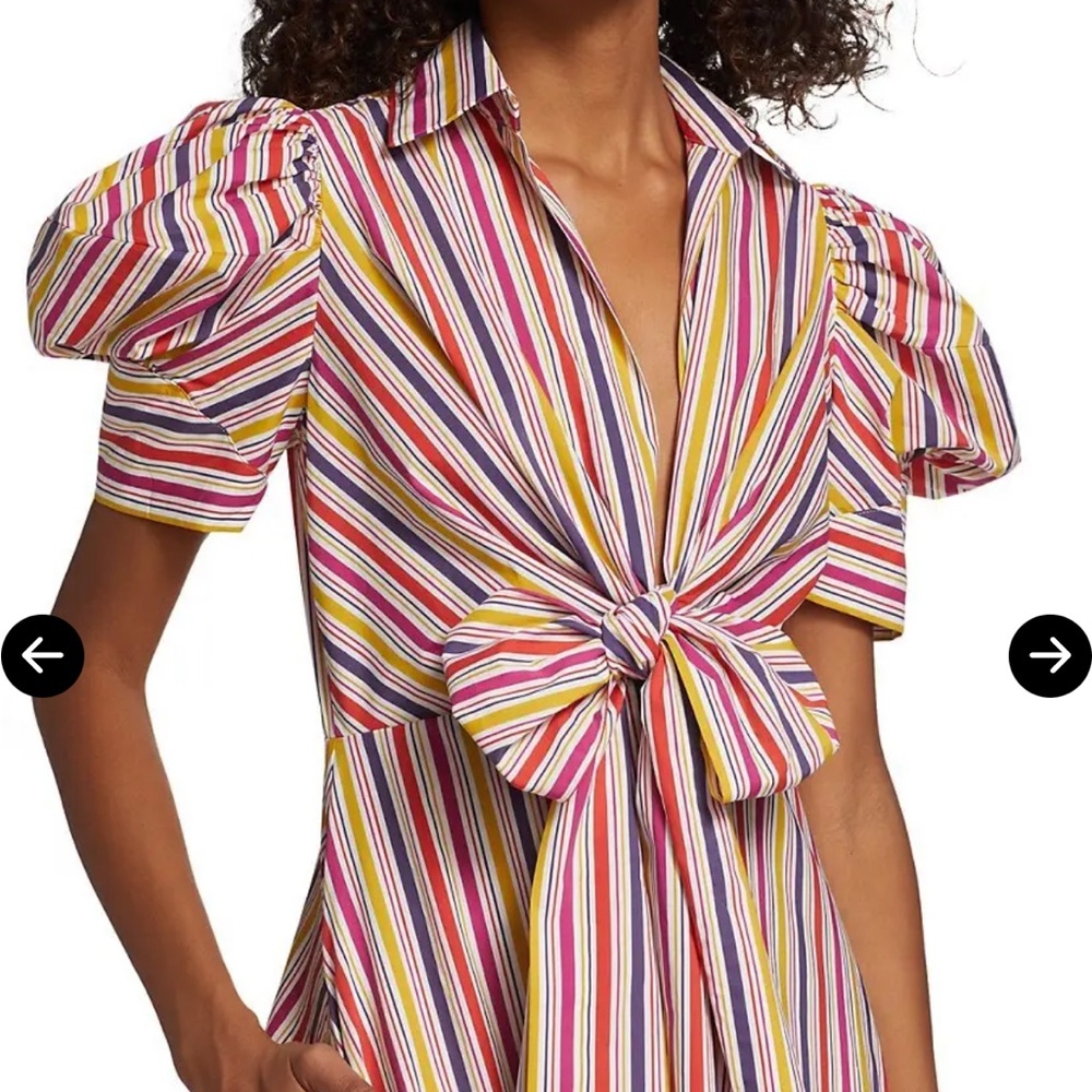 NWT Silvia Tcherassi Roopal midi-dress cotton bow stripe Anthropologie miosotis - Picture 4 of 16